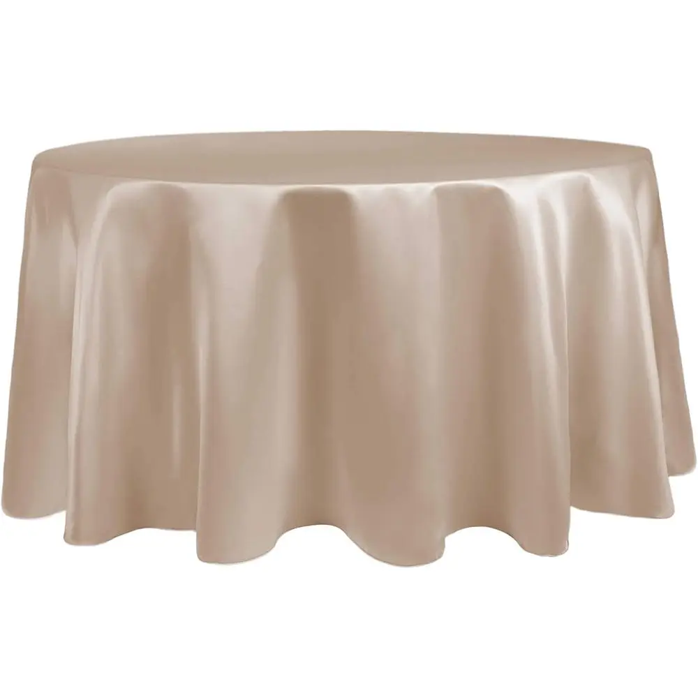 

114-Inch Round Tablecloth in Khaki Brown Satin for Bridal Events