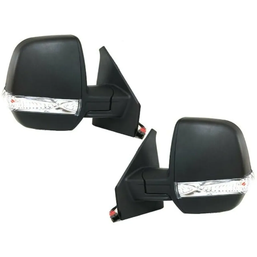 مجموعة مرآة جانبية للباب مكونة من 2 جهاز تحكم يدوي أسود مزخرف مع إشارة الانعطاف ومستشعر درجة الحرارة اليمنى لـ 20152021 Ram ProMaster City V