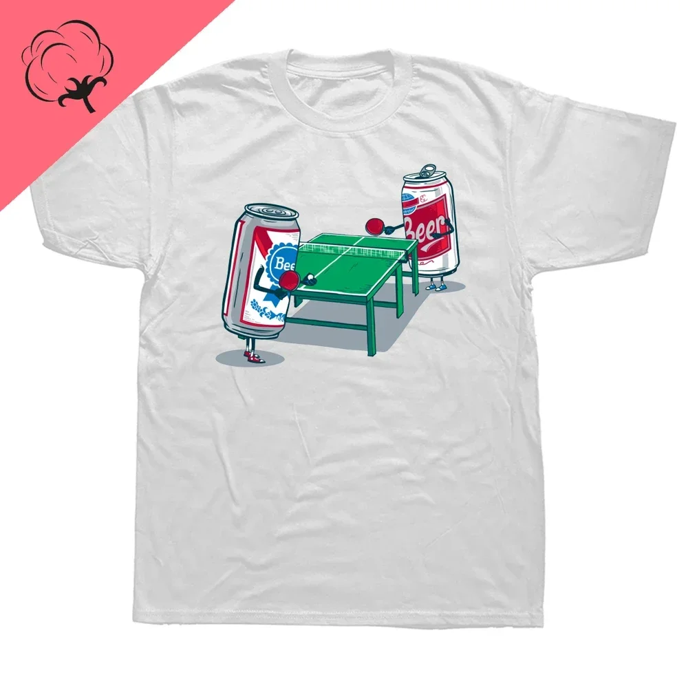 Special high-end custom interesting table tennis table tennis beer table tennis graphics round neck short sleeve cotton T-shirt,