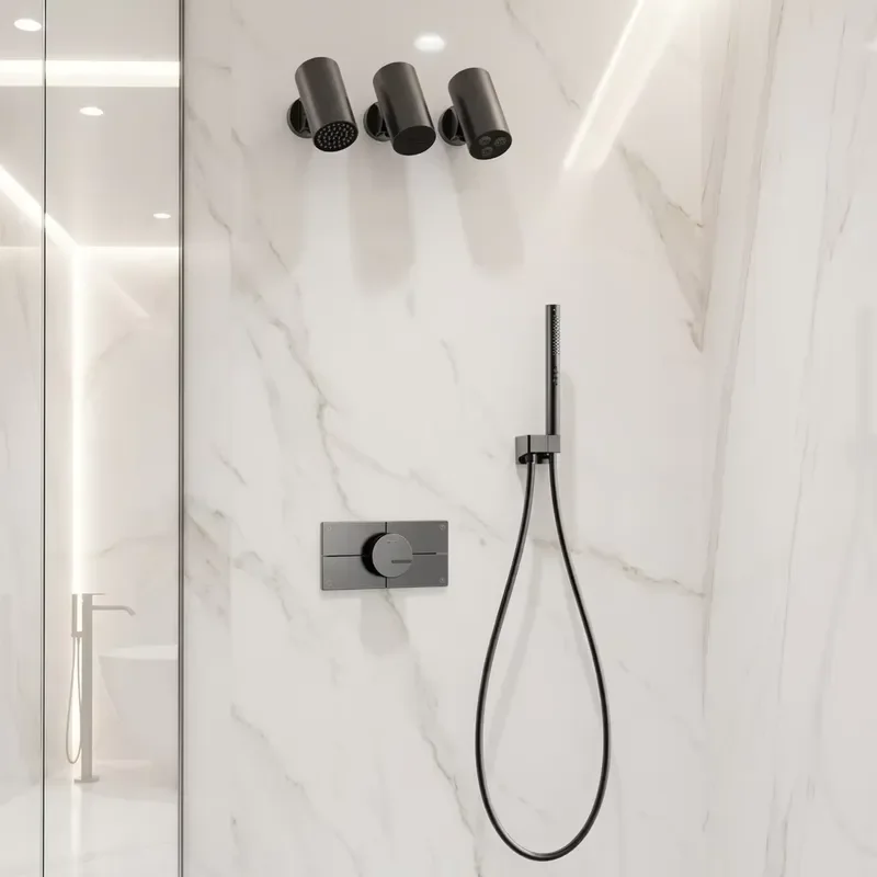 High Quality in Wall Mounted Black Shower Faucets Set 4 Function Concealed Shower Set