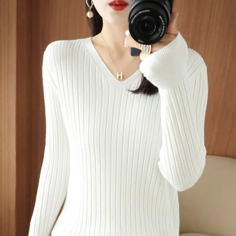 

Women Clothing Slim Long Sleeve Knitted Sweater Women Pullovers New V-Neck Black Knit Sweater Pullover Women Tops Sweaters Q2373