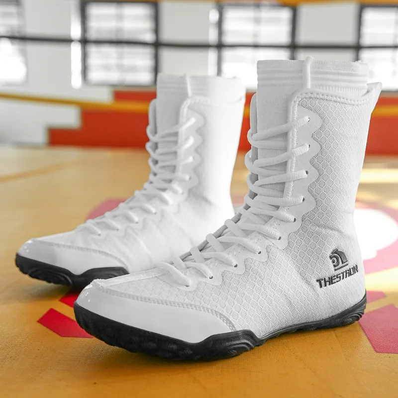 Botas de luta livre profissional para homens branco amarelo sapatos de boxe dos homens designer sapato de combate homem tamanho grande 48 sapato esportivo