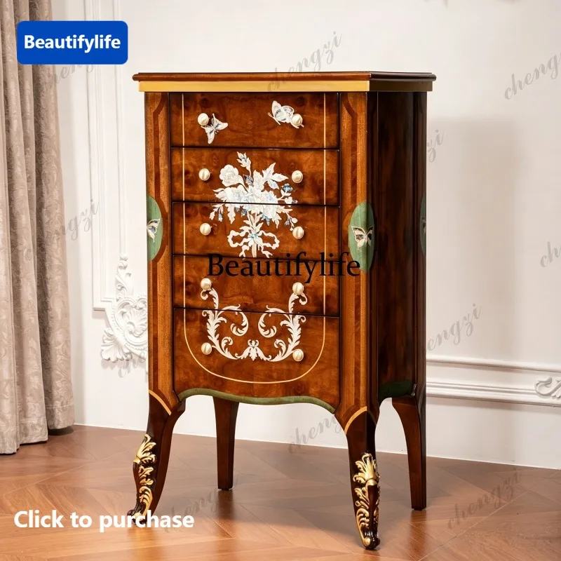 French light luxury bucket cabinet American retro solid wood locker shell inlaid porch decorative cabinet