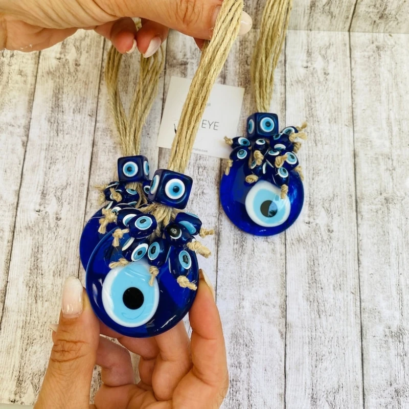 Lucky Eye Turkish Evil Eye Wall Hanging Braided Beads Keychain Car Keyring for Women Men Home Decor Living Room Wall Decoration