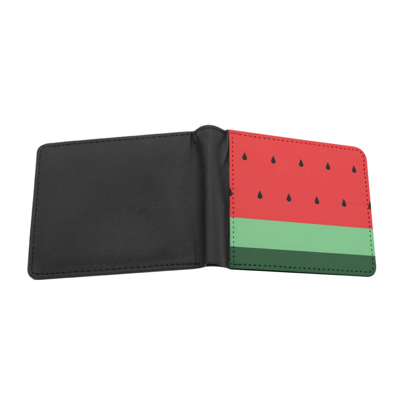 Watermelon [ Roufxis ] Personalized Men's Leather Wallet Credit Card Pouch Purse Watermelon Fruit Berry Rind Seeds Red Pink