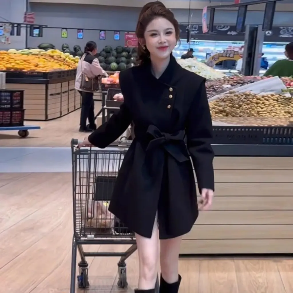 

Женское модное шерстяное пальто в западном стиле для похудения средней длины, зимнее теплое маленькое новое поступление