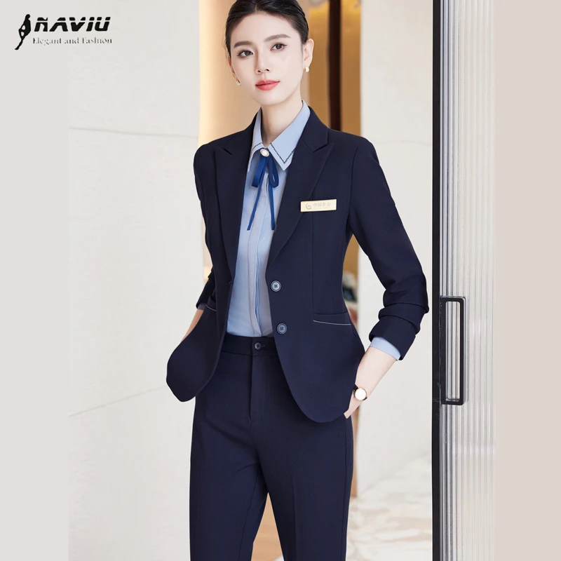 

NAVIU Fashion Women Suits Professional Formal Long Sleeve Single Breasted Slim Blazer And Pants Office Ladies Work Wear