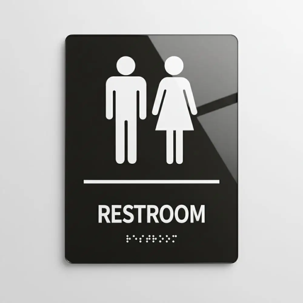 Modern Acrylic Restroom Signs 7.87 x 5.91 in Black Unisex Bathroom Sign ADA Braille Sign Gender Neutral Signs Commercial Use