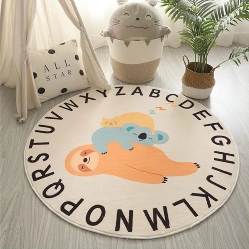 Alfombra redonda para suelo de animales, tapete para habitación de niños, decoración de guardería, tapete de juego, tapetes de animales de dibujos animados para bebés, manta para gatear para recién nacidos