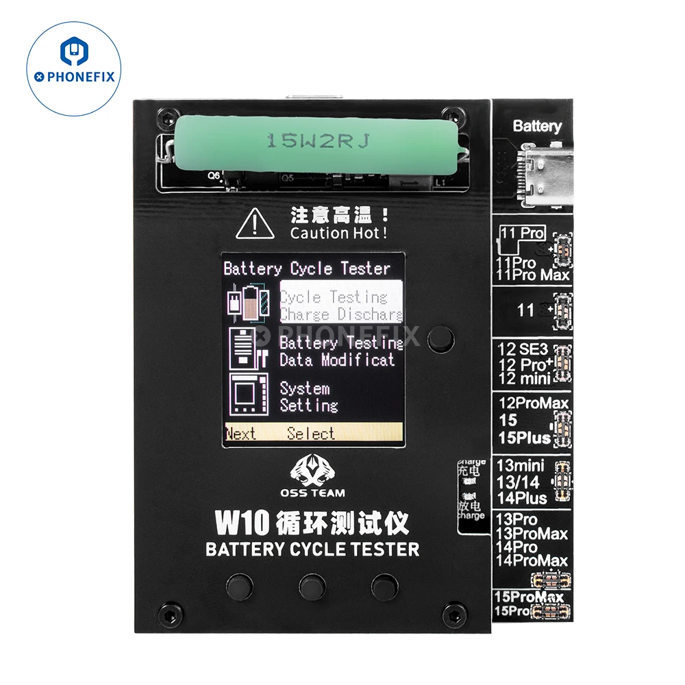 เครื่องปรับเทียบแบตเตอรี่ W10 OSS สำหรับแบตเตอรี่ IP 11-15ซีรีส์การทดสอบการปล่อยประจุแบตเตอรี่รอบรอบการชาร์จเพิ่มสุขภาพทำให้หน้าต่างโทรศัพท์ปรากฏขึ้น