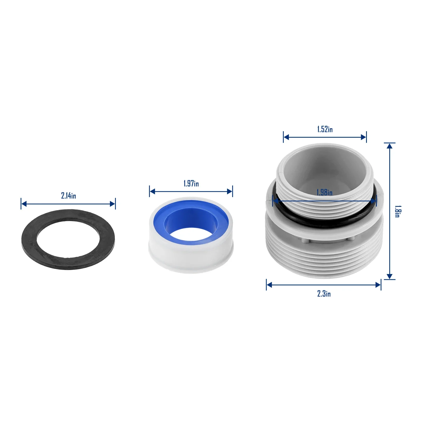 1 Set Pool Filter Pump Hose Connector Pool Drain Hose Conversion Adapter with O-ring and Tape Kit Fits for Intex Hayward Coleman