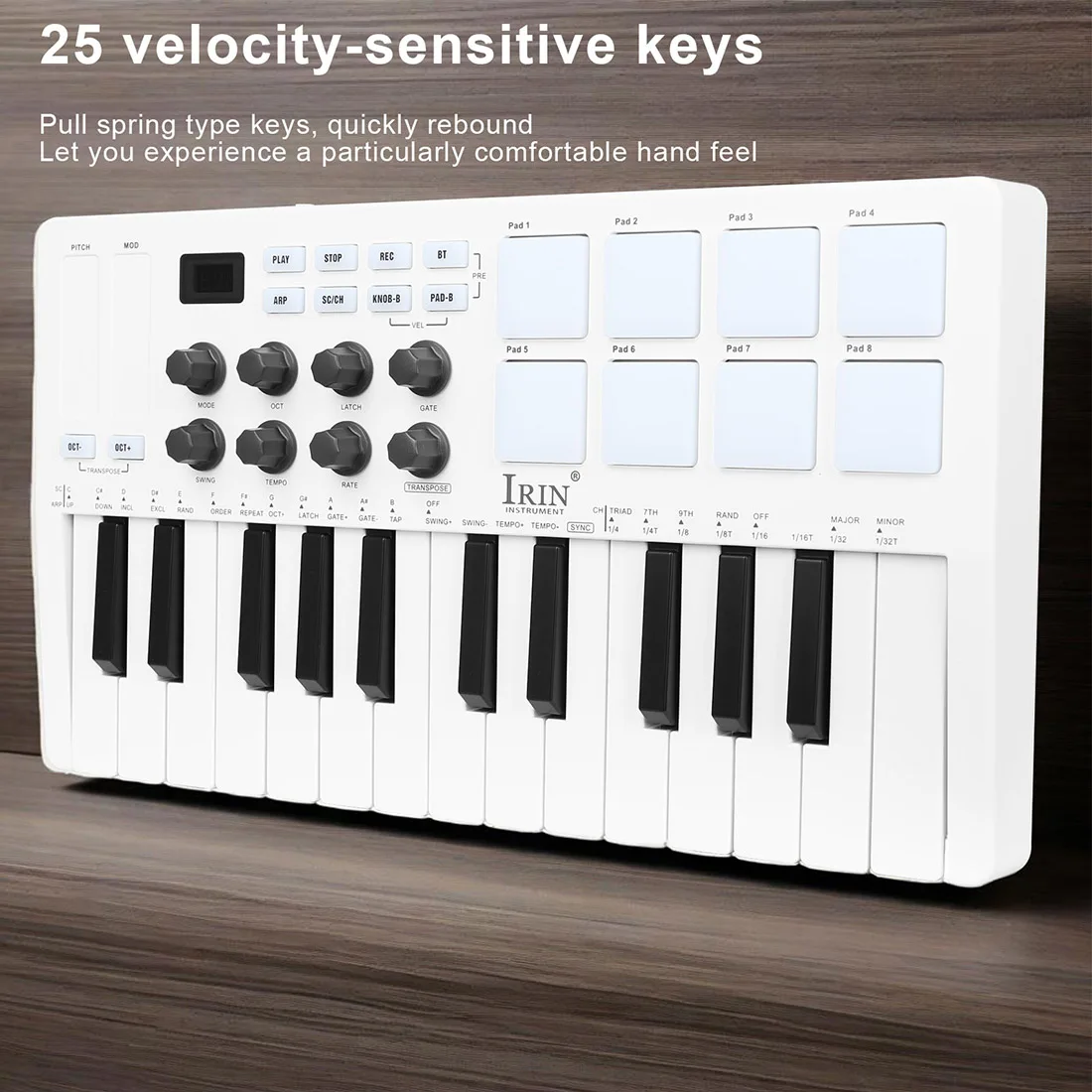 IRIN SMK-25 MIDI Pad Controller Keyboard USB Mini 25 Key 8 RGB Drum Pads 8 المقابض وإنتاج الموسيقى SMK-25 البرنامج متضمن