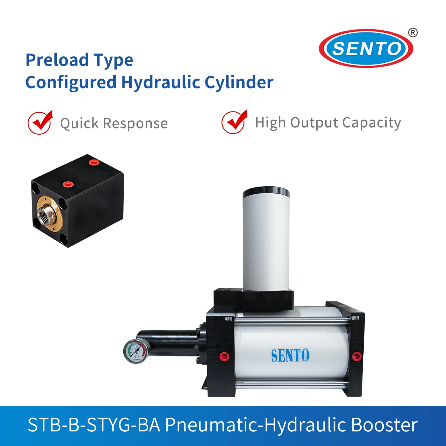 

STB-B-2025N250-STYG-BA-40-20-E Air Driven Hydraulic Booster, Pneumatic Driven, Hydraulic Boosting, High Pressure Output.