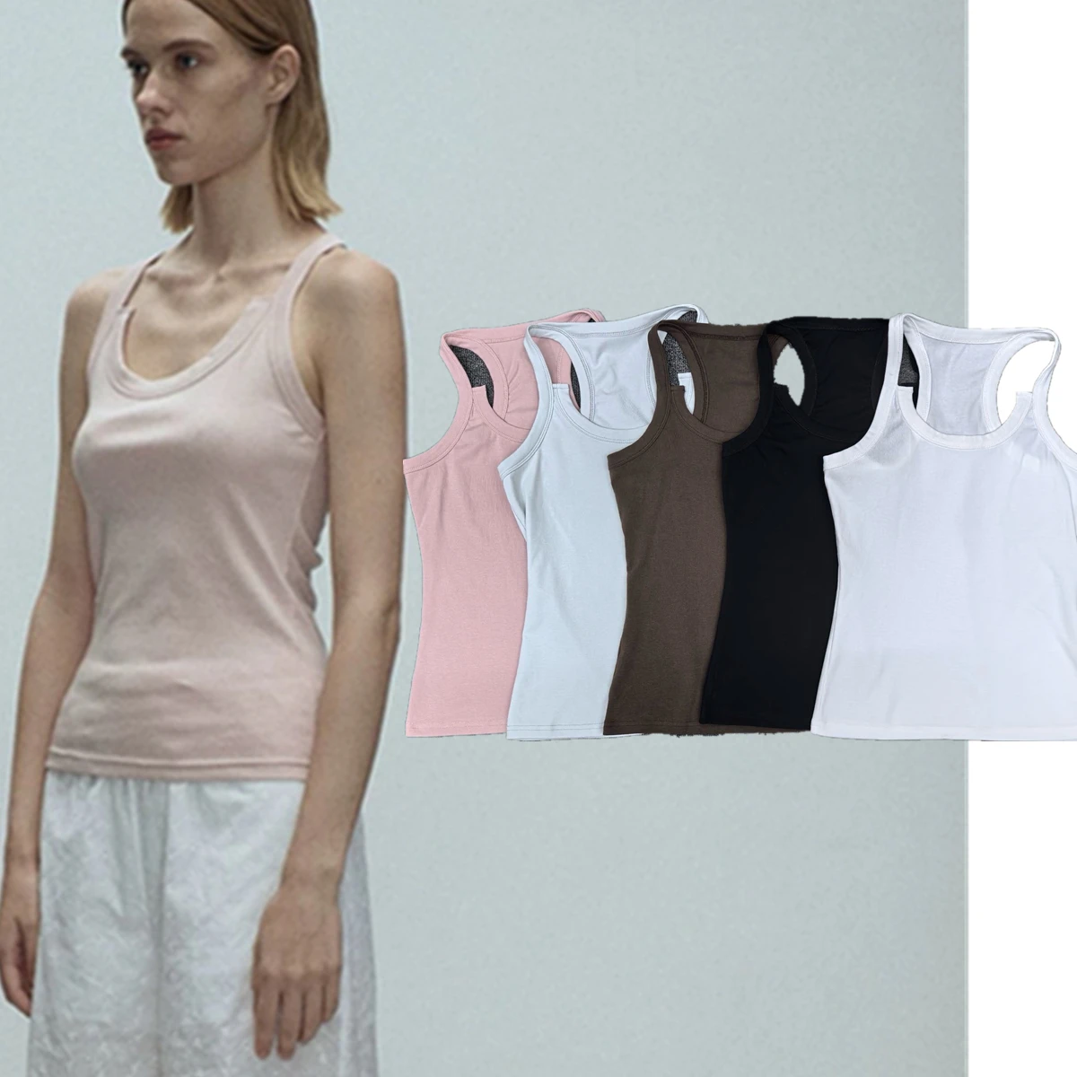 

Maxdutti Minimalist Solid Color Basic Tank Tops T-shirt Women Slim Fit Vintage Sexy Camisole Summer Suspender Top For Women