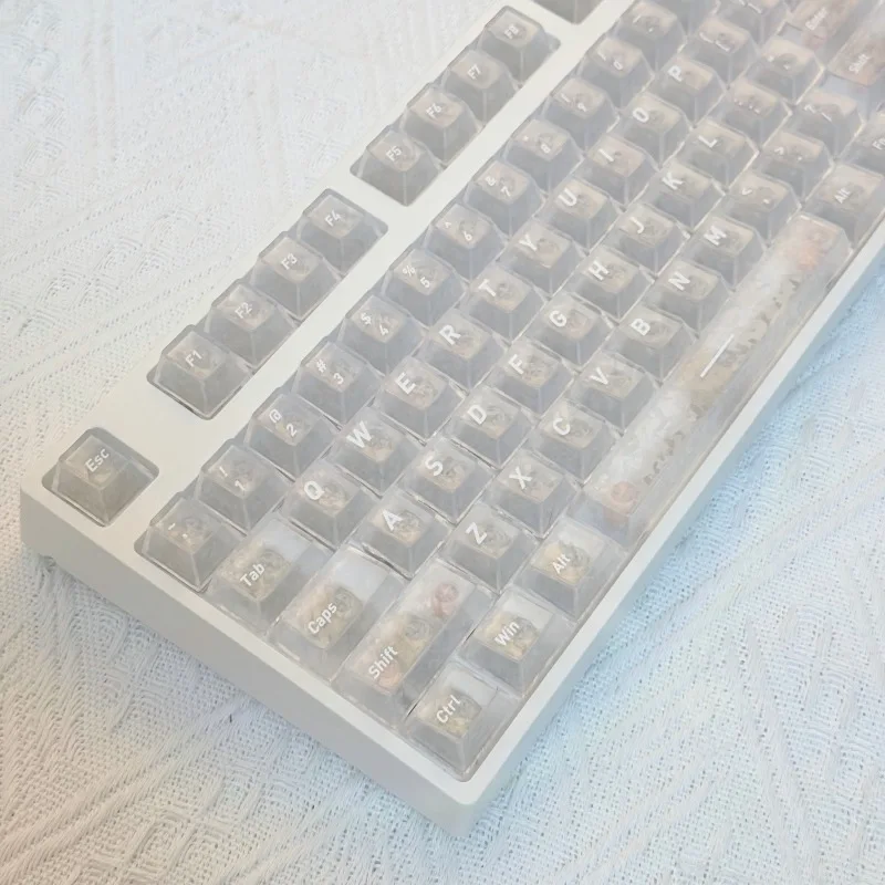 Spot cross-border luminous engraving 132 key small full set of original PBT magnetic axis transparent white carbon fiber keycaps