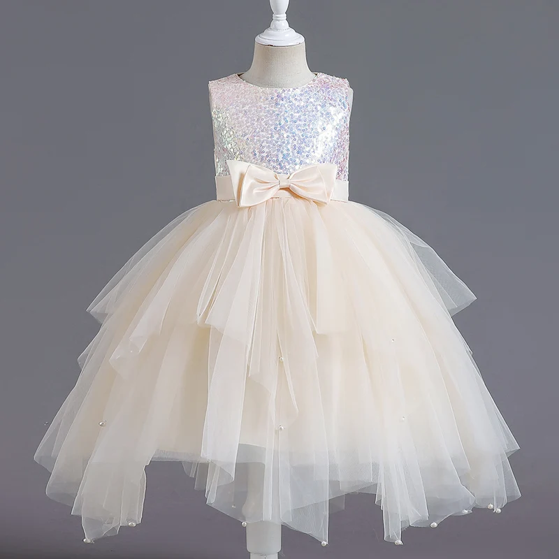 

Girl's dress sleeveless sequined gauze fluffy dress princess wind sweet short bow dress