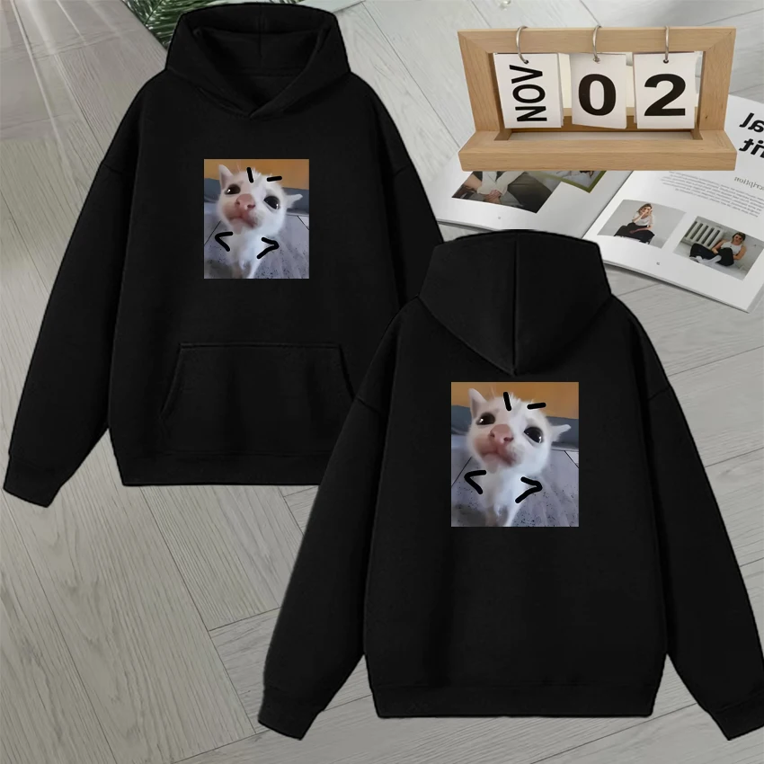 

Fashion Mini Cat Pattern Double Sided Print Hoodie Long sleeve Men Women Fleece Loose Autumn Winter Streetwear Sweatshirt Unisex