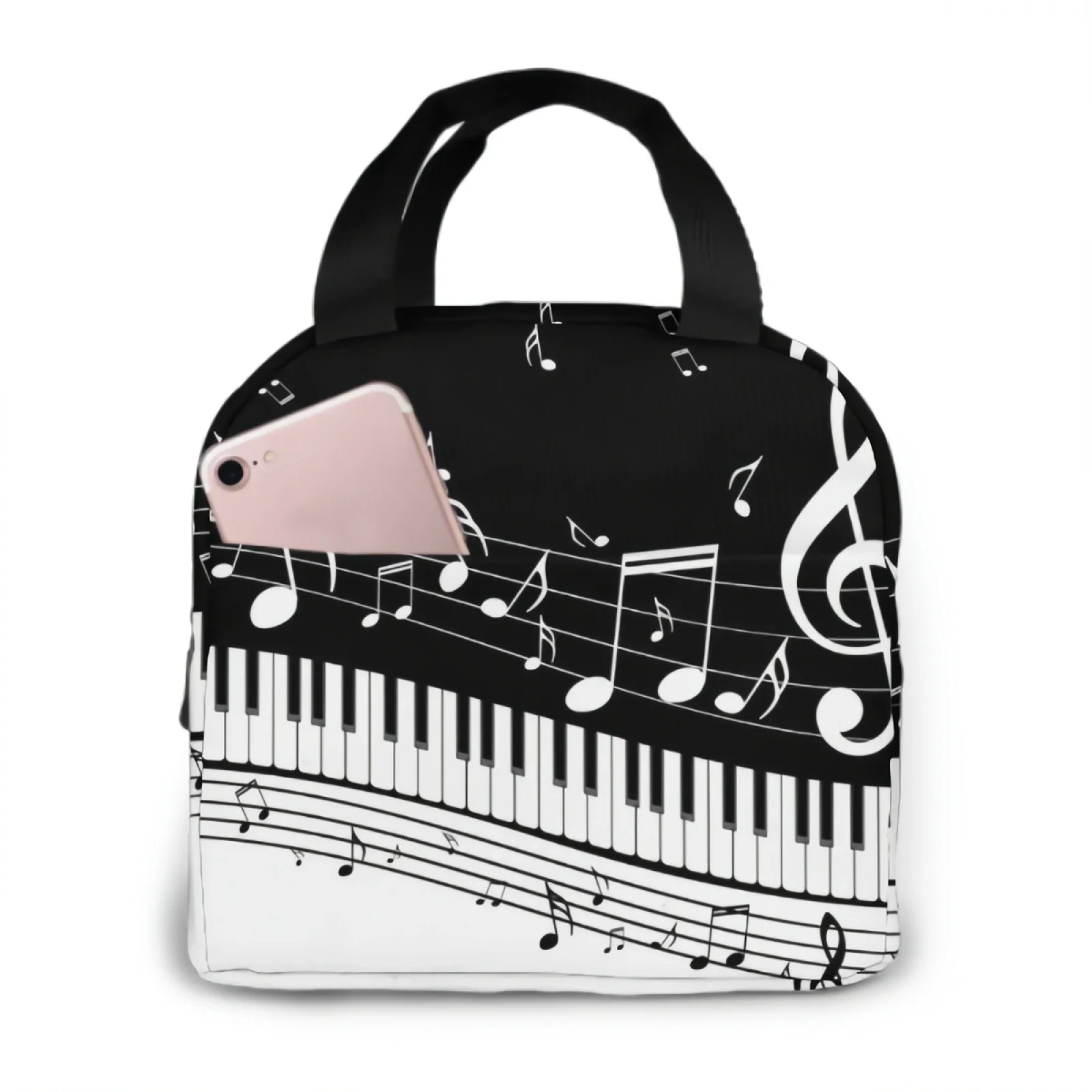 Piano Keys With Musical Lunch Bag Adult Tote Bag Reusable Lunch Box Container For Women Men School Office Work