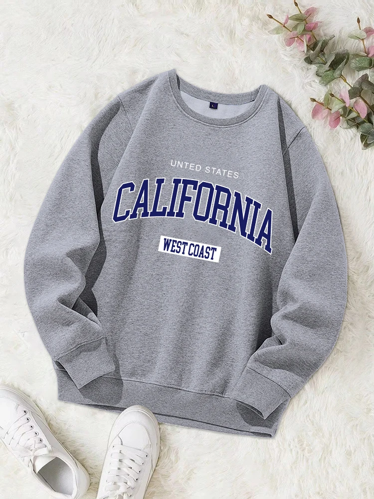 California West Coast Simple Print Women Hoodie Harajuku Fleece Hoody Fashion Crew Neck Sweatshirt Vintage Oversize Streetwear