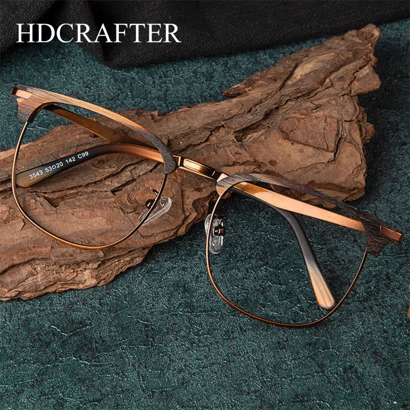 

HDCRAFTER Square Big Size Wood Metal Optical Eyewear Frame Men Oversized Prescription Myopia Reading Glasses Women Large Frame