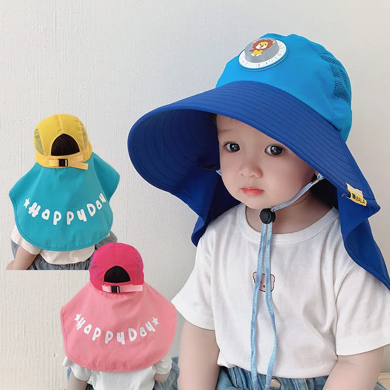 1-8Y Children's hat boy summer sunscreen big brim UV protection female baby sun hat thin section breathable neck guard sun hat