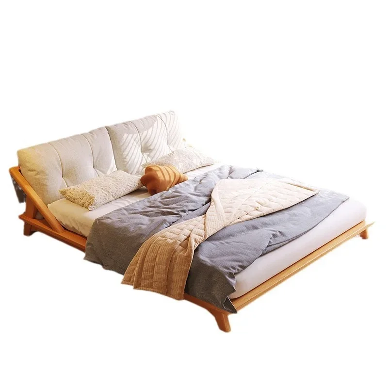 

Nordic solid wood bed 1.8m modern simple Japanese log cream style, tatami double bed