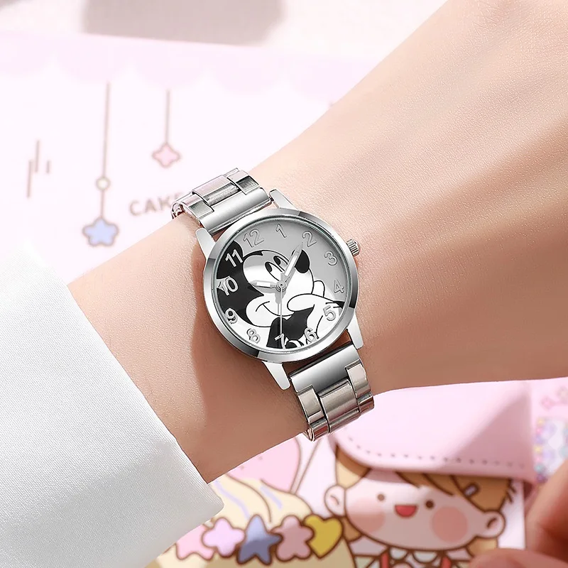 Disney Mickey Mouse Minnie Silver Watch Children's Boys Girls Watches Steel Students Quartz Adult Watch Birthday Gift