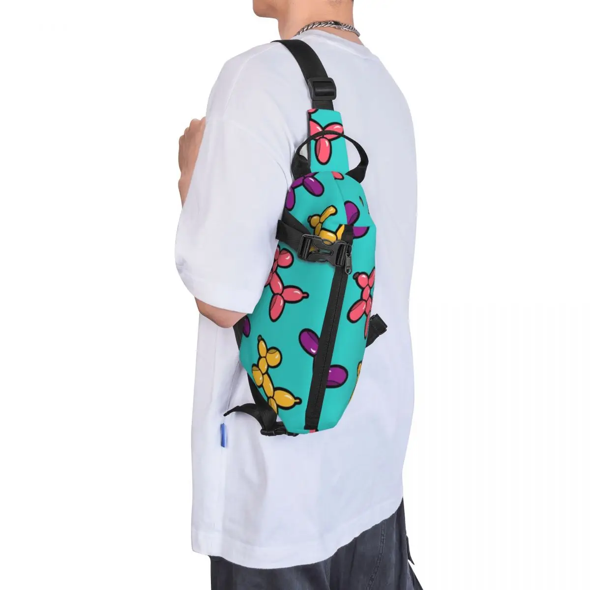 Balloon Animal Chest Bags Male Colorful Dogs Print Designer Shoulder Bag Fun School Small Bag Cycling Fishing Sling Bags