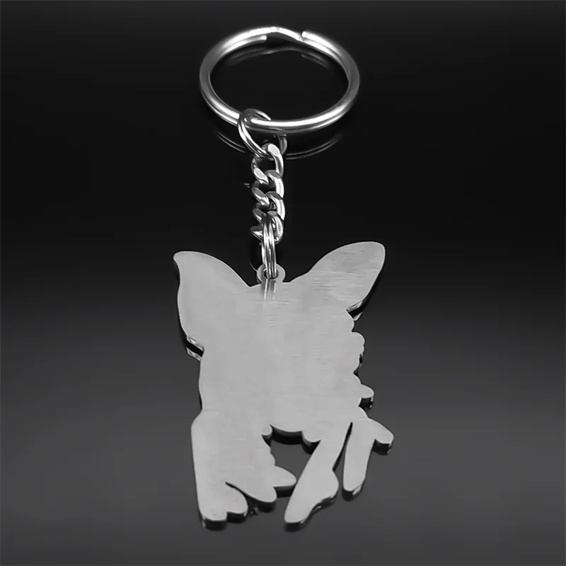 Cute Animal Chihuahua Dog Key Ring for Women Men Stainless Steel Silver Color Bag Accessories Keychain Pet Lover Jewelry K8141S1