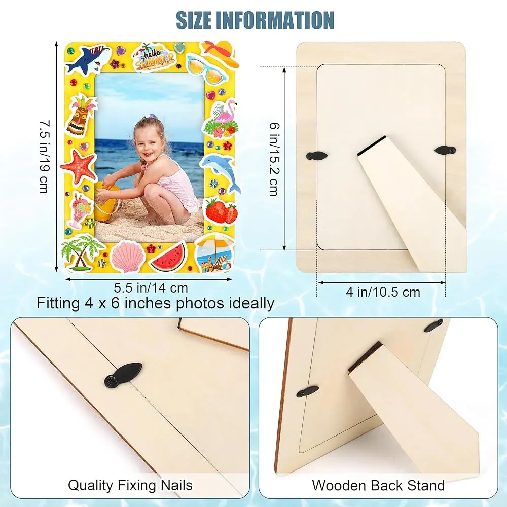 6 Packs Summer Picture Frame Painting Craft Kit With 50 Stickers Rhinestone Stickers Painting Tools Set 2 Brushes For Diy Kids