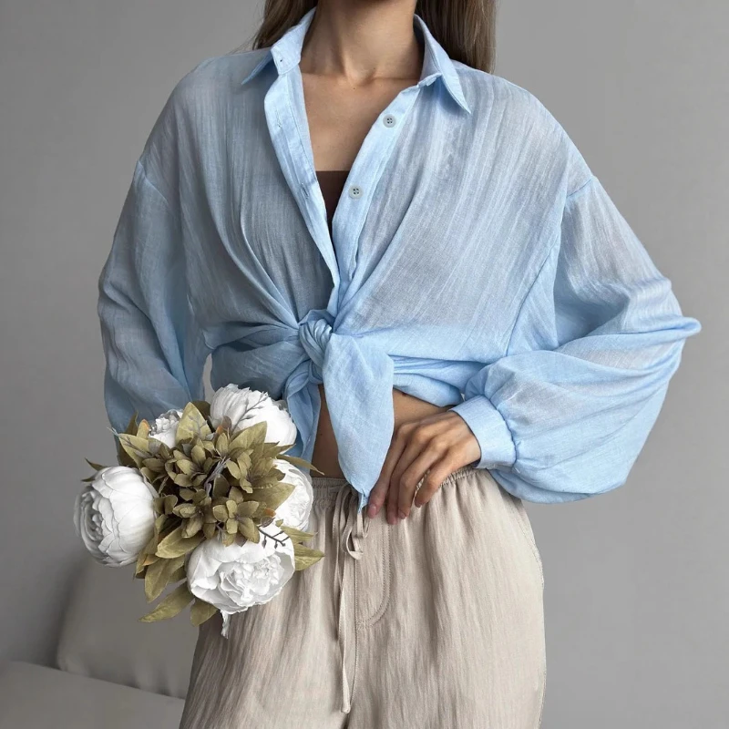 

Casual Fashion Shirt 2025 Spring and Autumn Commuting Style Single-breasted Lapel Solid Color Women's Top