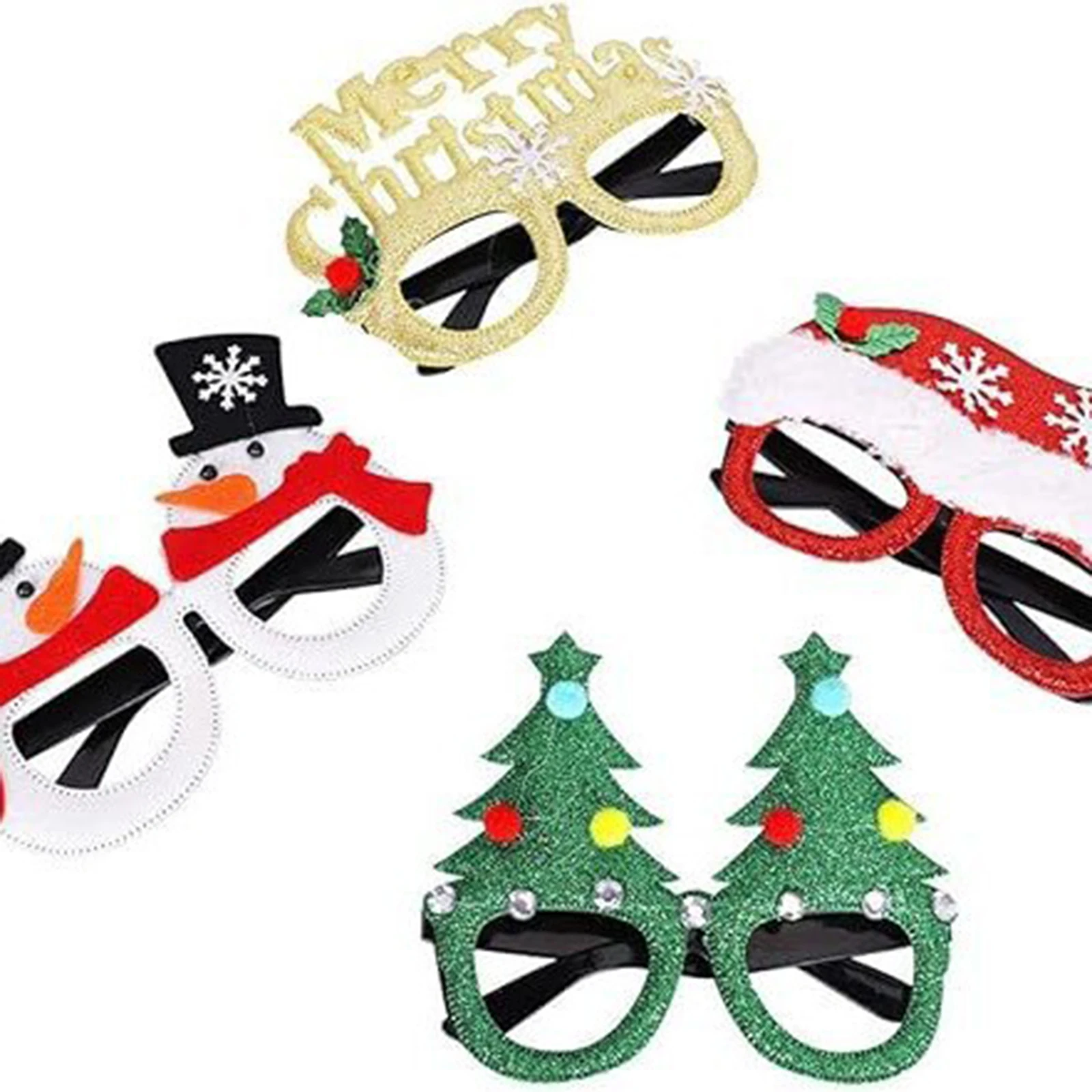 12Pcs Adults Kids Christmas Sunglasses Creative Holiday Glitter Eyeglasses for Cosplay Party Favor