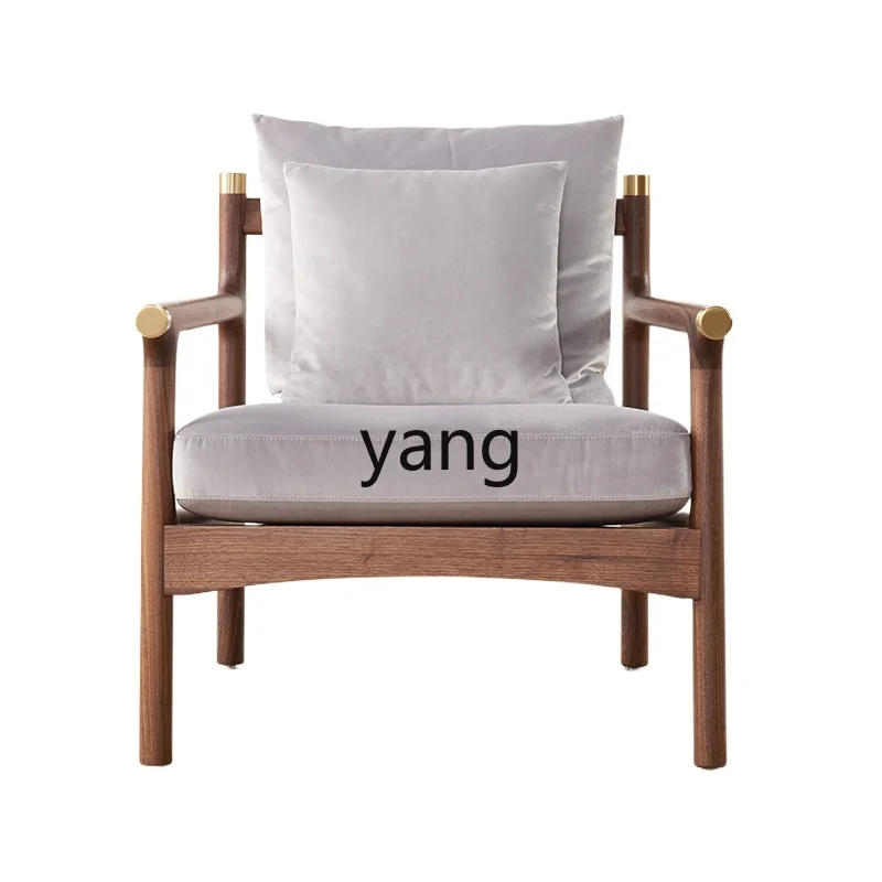 

Yjq Single-Seat Sofa Chair Light Luxury Leisure Living Room Solid Wood Minimalist Black Walnut Wooden Armchair