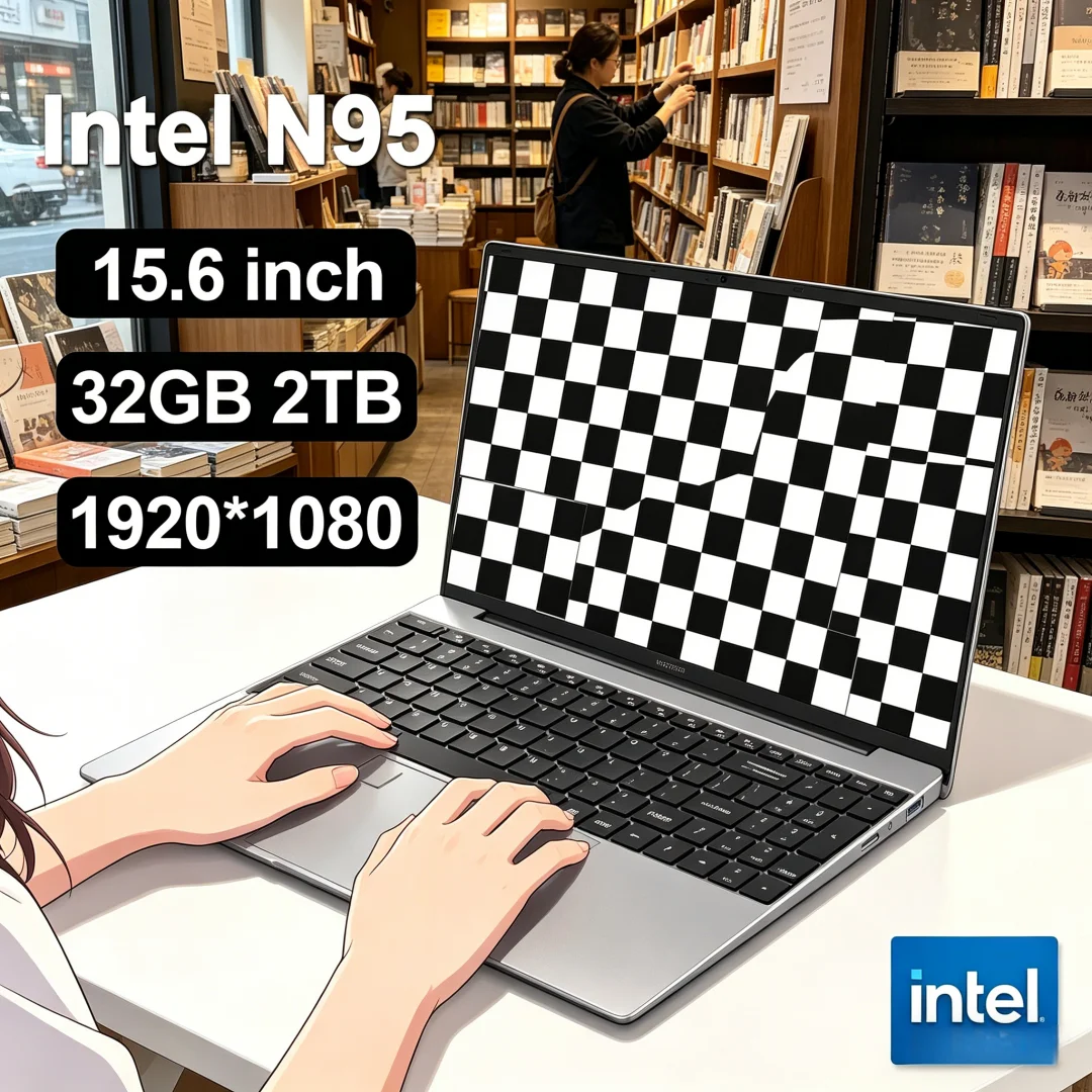 

Powerful 15.6" Intel N95 Portable Laptop Windows11 Notebook 32GB DDR4 2TB SSD Pc Gamer Office Computer with Backlit Fingerprint