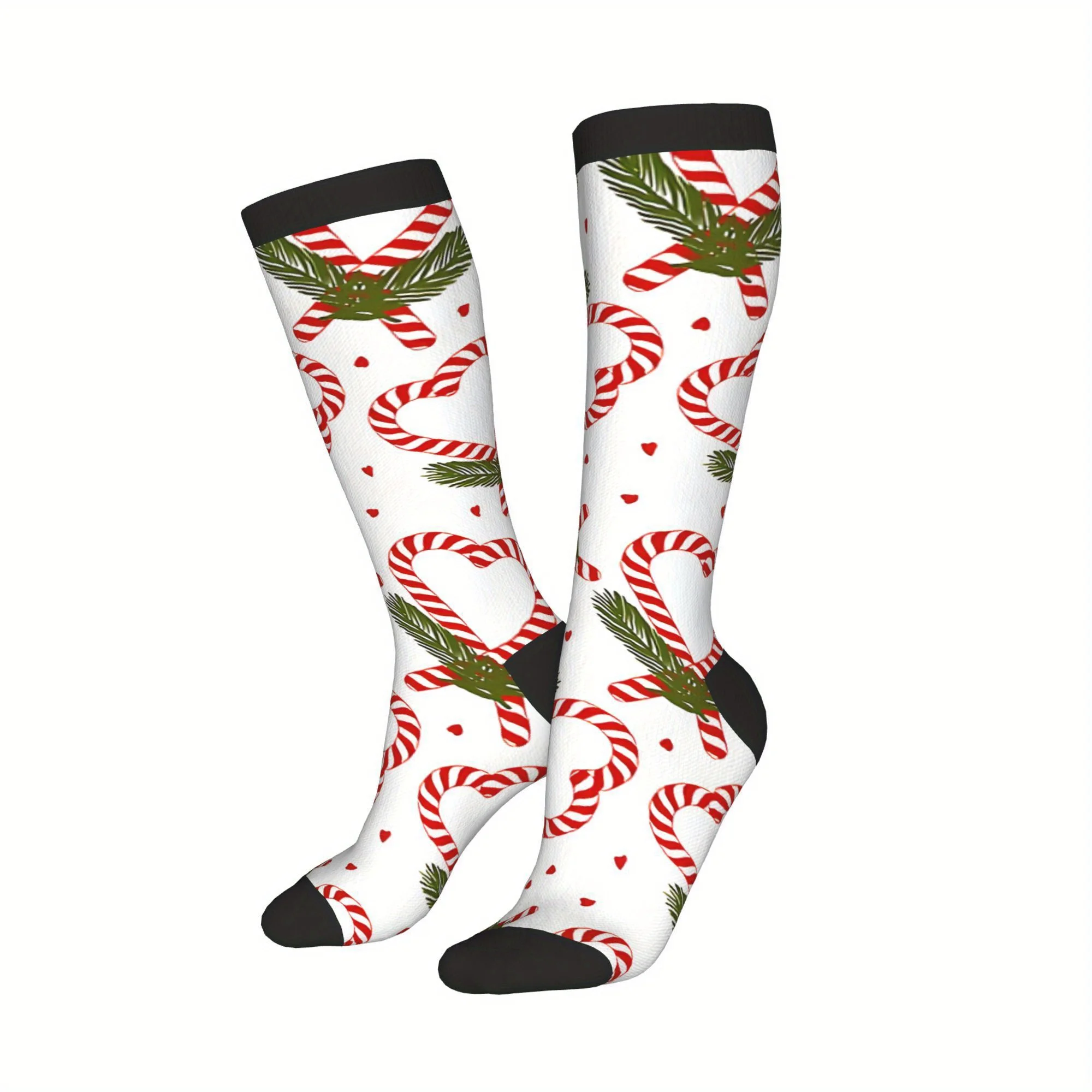 

Винтажные рождественские компрессионные носки в стиле хип-хоп с яркими тростями, бесшовные забавные носки до середины икры с принтом для мужчин и женщин