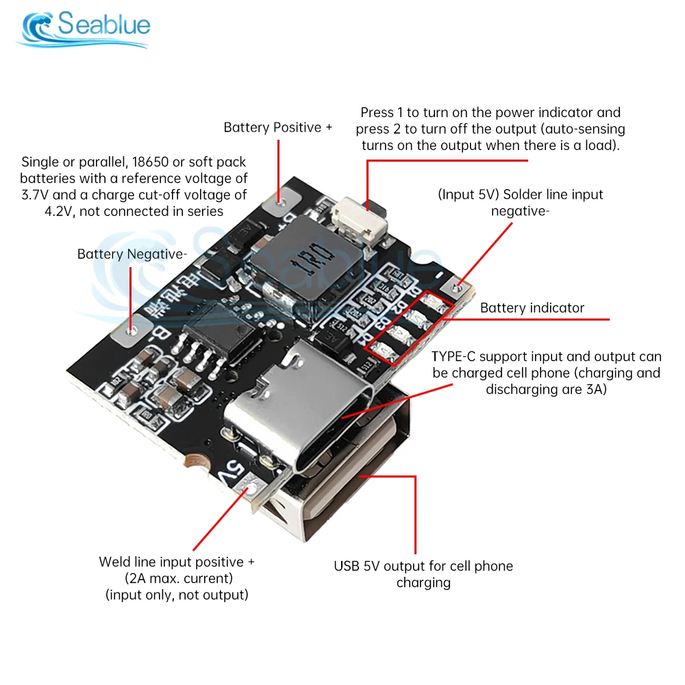 5V 3A USB TYPE-C/Micro USB Boost Step Up Power Module Lithium LiPo Battery Charger Protection Board for DIY Charger