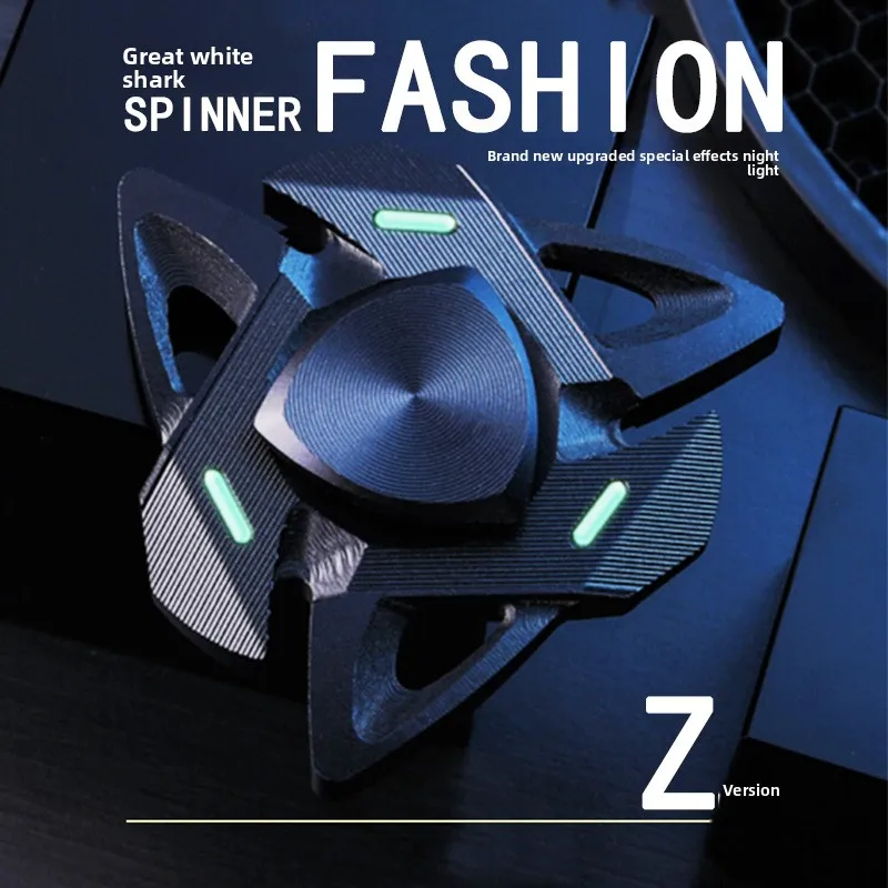 

Glow-in-the-Dark CKFZ Fingertip Spinner - Aluminum Alloy Camo Great White Shark, Glowing Rotating Fidget Toy