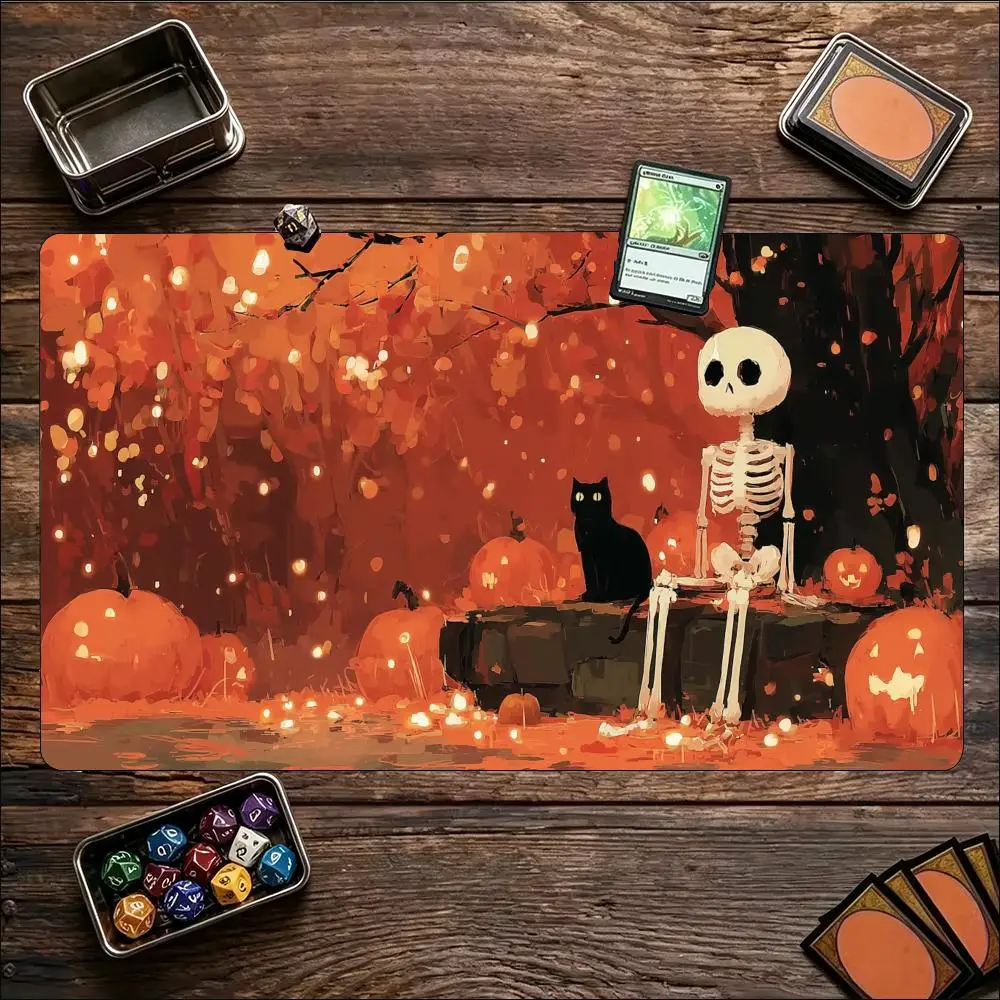 Skeleton Ghost Forest Playmat Large Stitched Edge Non Slip Rubber Mat For Tabletop Trading Card Board Game Desktop Accessory