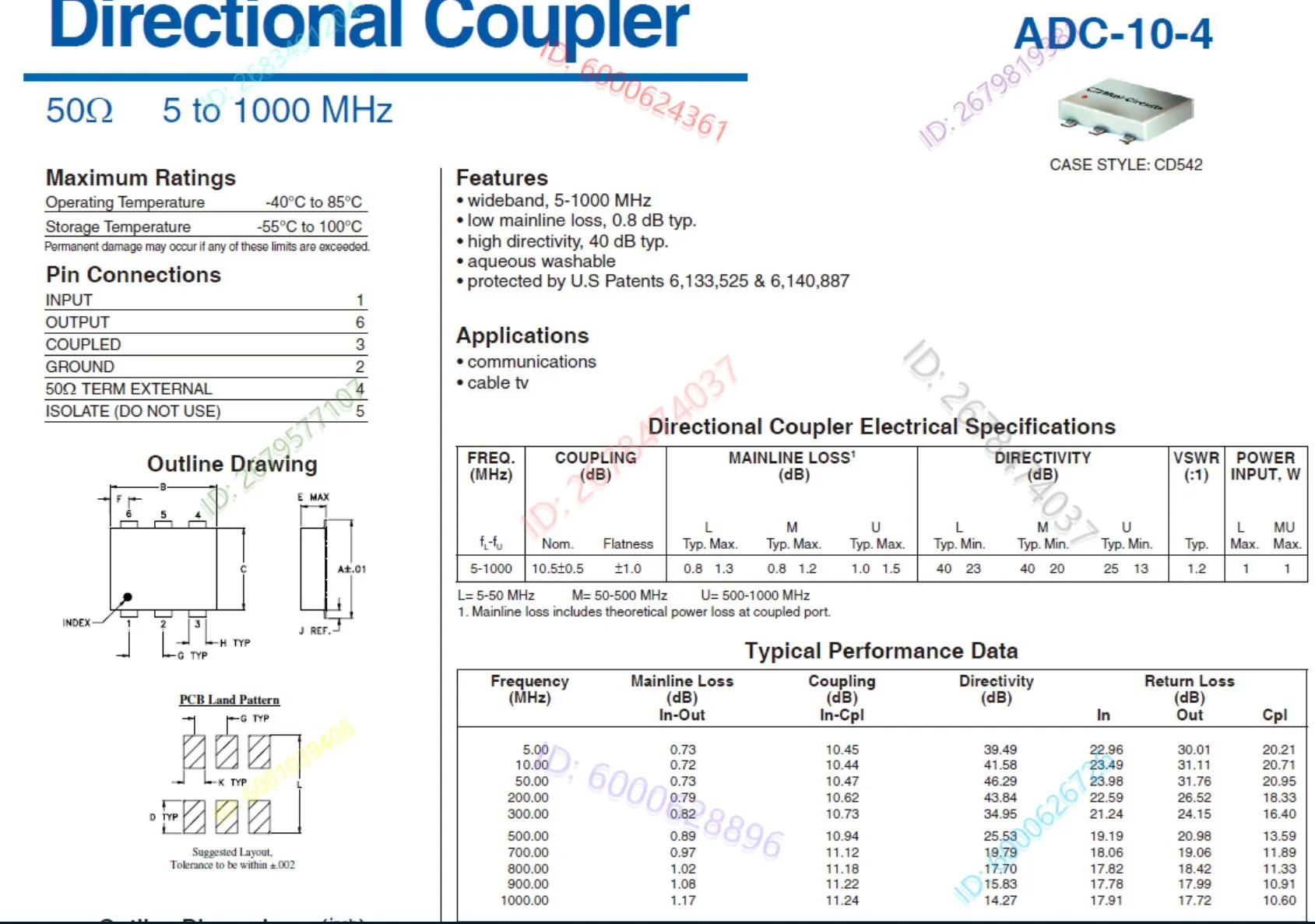 5-1000M/10dB broadband, directionally coupled ADC-10-4 Mini-circuits RF numerical control