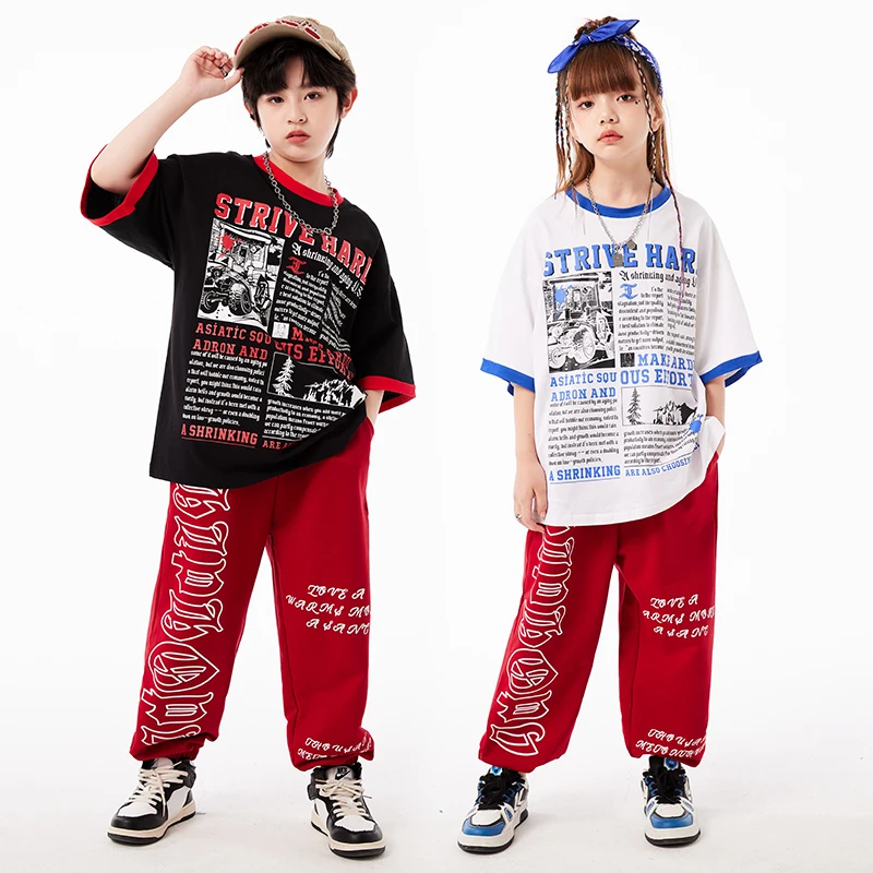 

Детский костюм для танцев в стиле хип-хоп, футболка с коротким рукавом, мешковатые брюки, одежда для джазовых тренировок для мальчиков и девочек, одежда для уличных танцев, одежда для подростков и караоке