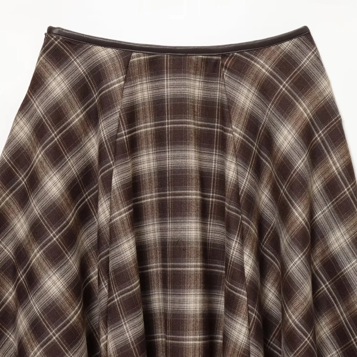 Kaslead feito de lã mista xadrez balão saia feminina ci com suporte ajuste midi saia fibra de poliéster