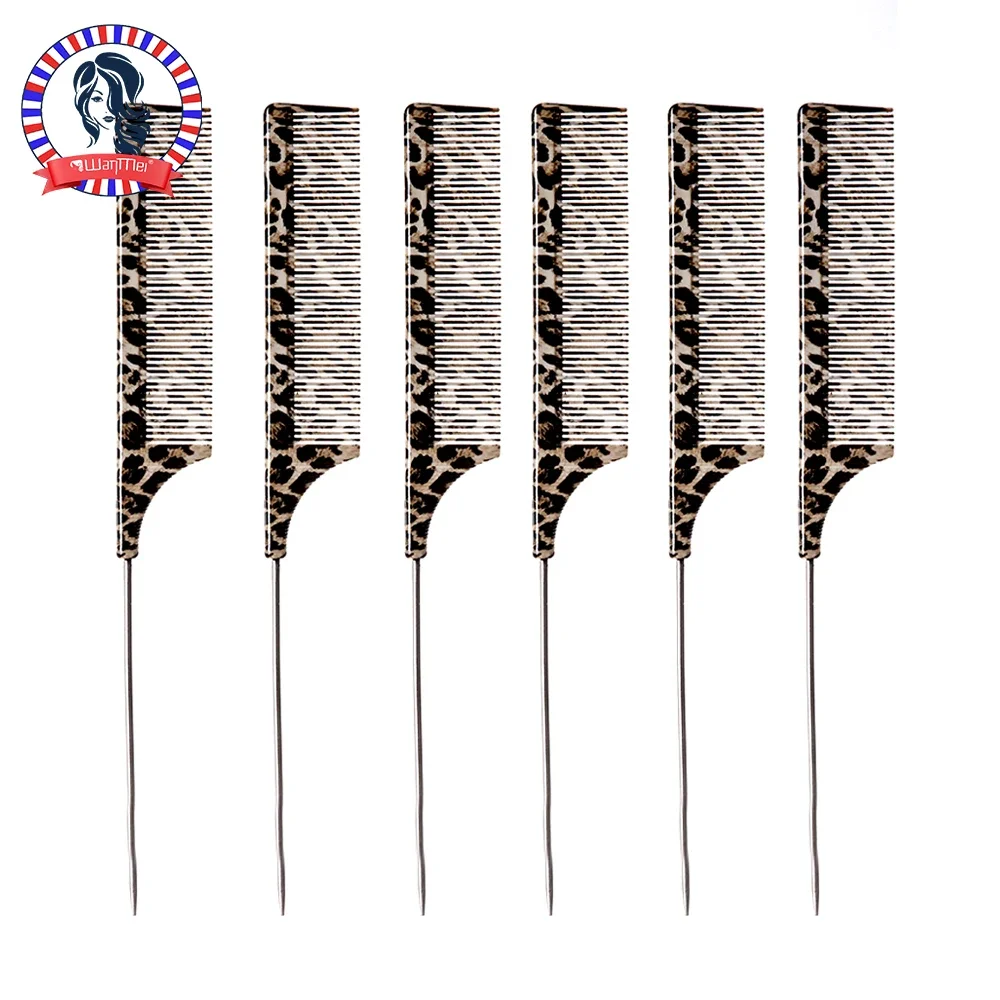 1/2/3/6PCS Leopard Tail Comb - Black Carbon Fiber Steel Pintail - Anti Static and Heat Resistant Teasing Comb for All Hair Types