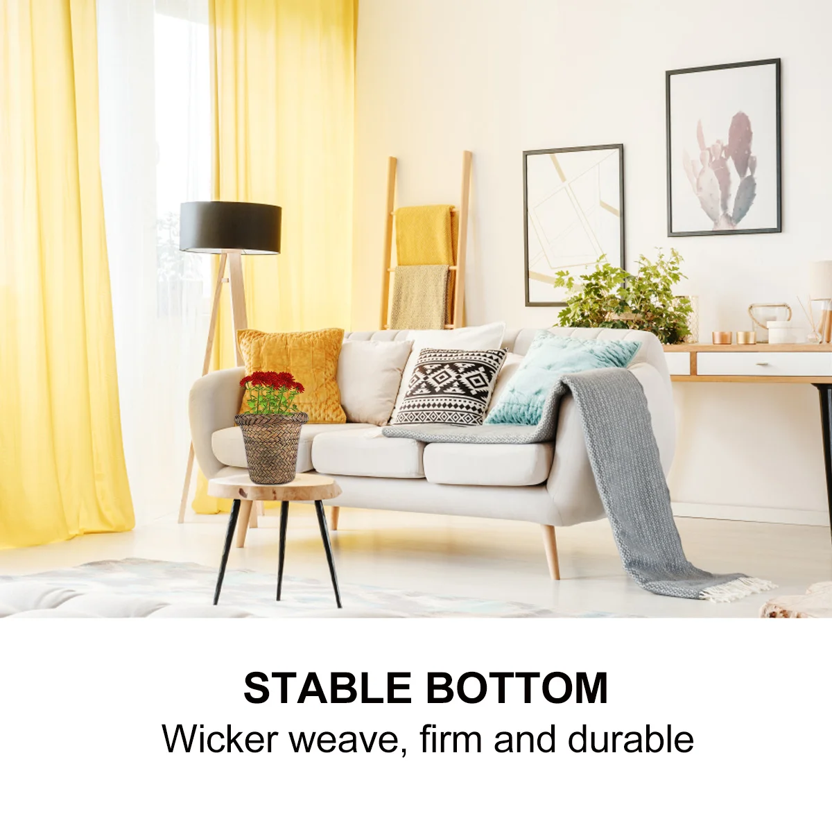 

2Pcs Wicker Woven Flower Pot Khaki Brown Storage Organizer Beautiful Decorative Baskets for Desks Bookshelves Gardening Living