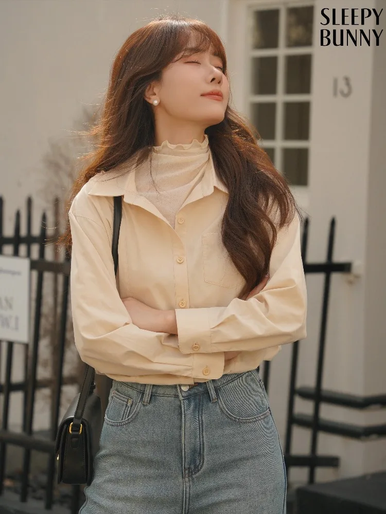 Vintage gelaagd shirt dames gegolfde nephals binnenlaag ontwerp lange mouw losse pasvorm blouse herfst kantoor casual dagelijkse outfit