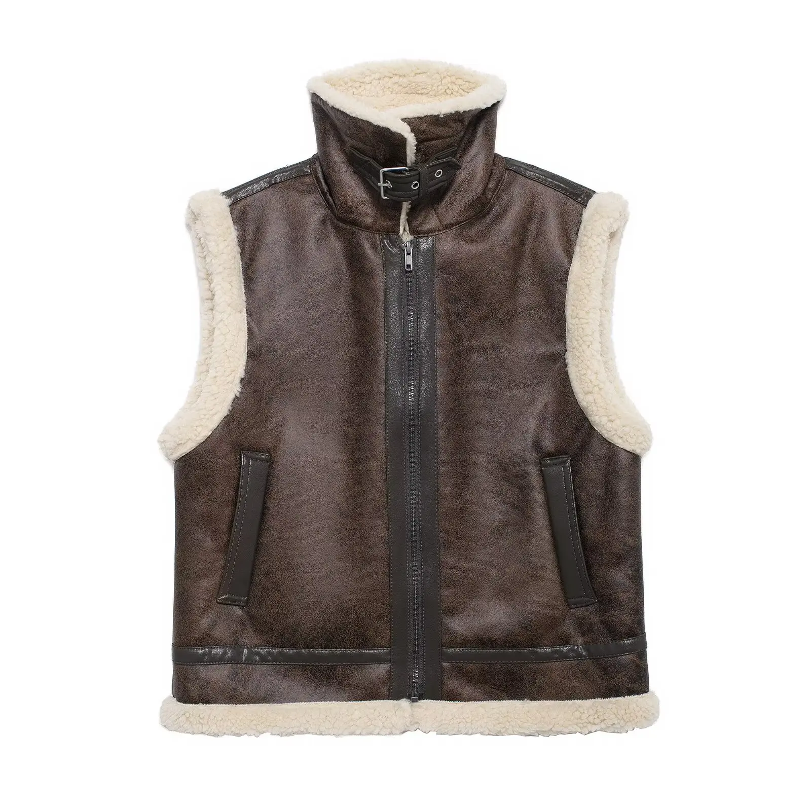 PB&ZA Gilet da donna foderato in pile Teddy, capispalla vintage a maniche lunghe, sobrecamicia femminile casual chic, nuova moda, inverno, 2024