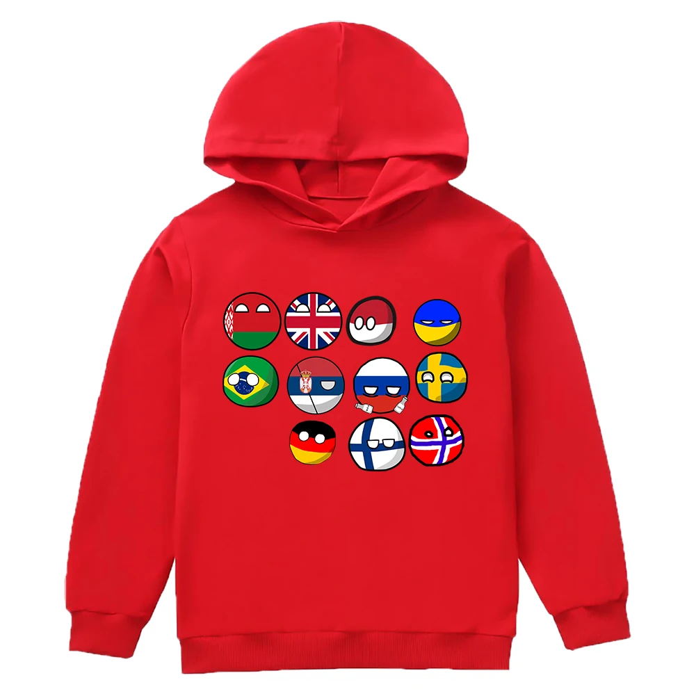 Kids Countryball Boys Girls Hoodies 3D Print Boy Hooded Cartoon Polandballs Sweatshirts Kids French USA National Ball Pullovers