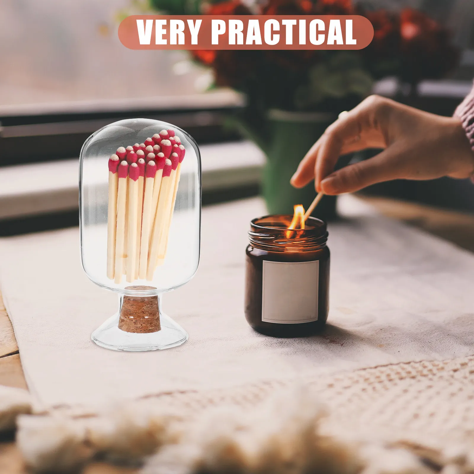 Elegant Glass Match Container with Natural Wood Lid Transparent Specimen Style Jar for Match Storage Home Supplies Multi Purpose