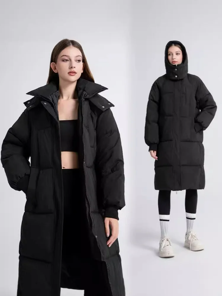 Long over knee cotton jacket, thickened mid to long down cotton jacket, women's winter new loose bread jacket