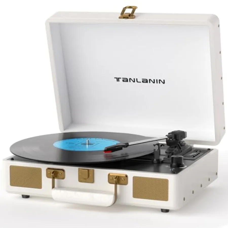 

Vintage 3-Speed Bluetooth Portable USB Suitcase Record Player with Built-in Speakers Upgraded Vinyl Turntable Audio Sound White