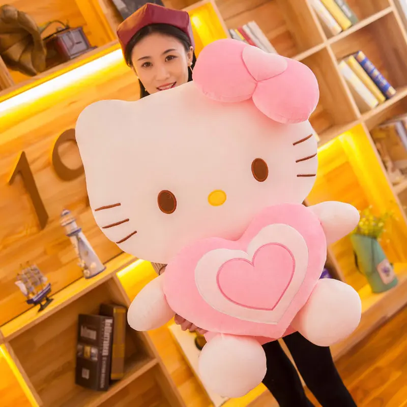 SANRIO-Peluche Hello Kitty, 60cm, chat, cœur, kawaii, animal, super mignon, chaton rose, oreiller, cadeaux pour enfants